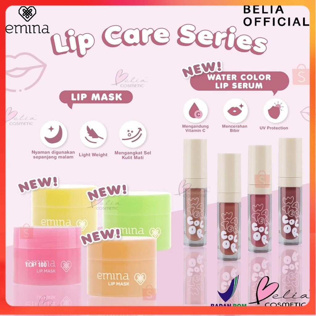 [MDP] EMINA LIP MASK SLEEPING MASK & WATERCOLOR LIP SERUM | LIP MASK | LIP SERUM | PERAWATAN BIBIR |