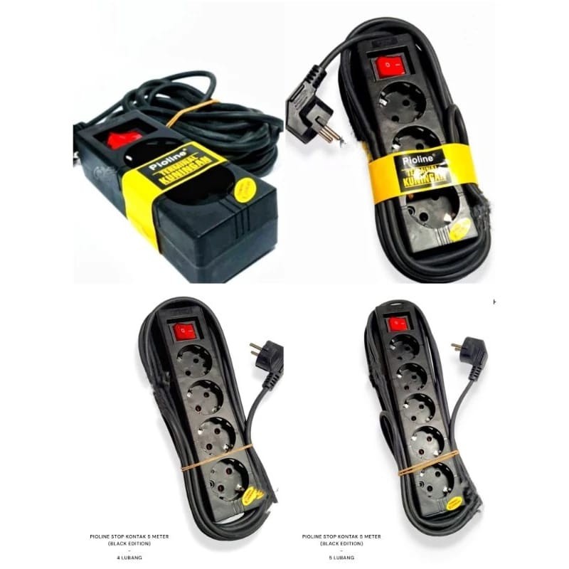 Stop Kontak Pioline Black Phanter 2 3 4 5Lubang Kabel 5Meter Stop Kontak Hitam 2Lubang 3Lubang 4Luba