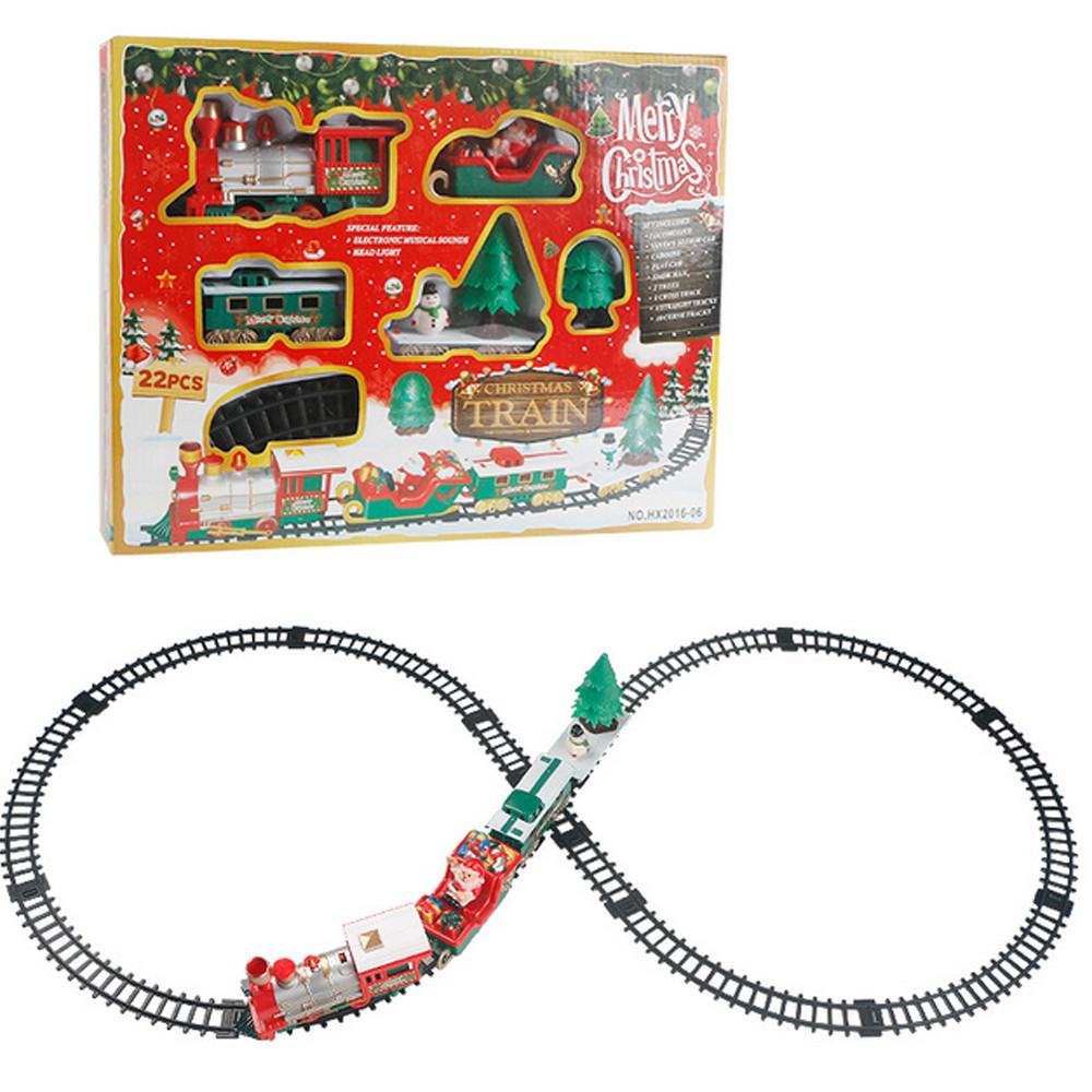 22PCS Kids Track Small Train Toy Electric Light Music Christmas Train Simulation Classic Power Track