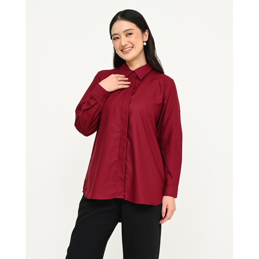 promo ✨ -Geulis.id DAILY SHIRT RED SERIES (3 rna) Top - MAROON, S