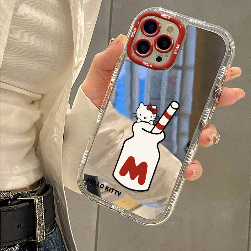 Cermin botol susu kt kucing lucu Case hp iPhone 11 PRO MAX XS XR 12 13 14 15 PLUS