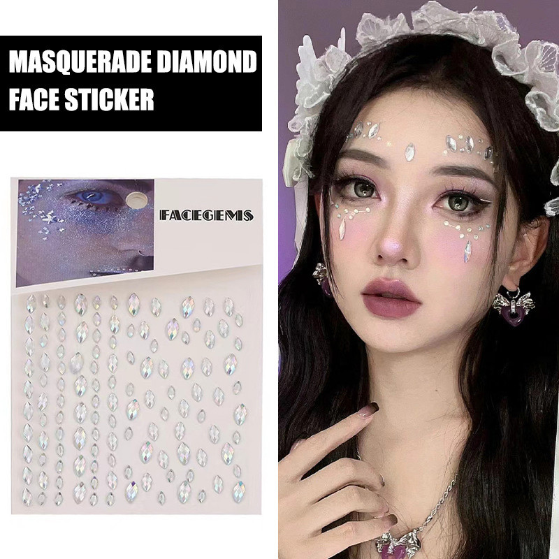 COD-Stiker Wajah Berlian DIY Stiker Wajah Pesta Topeng Stiker Wajah Manikur Stiker Permata-M