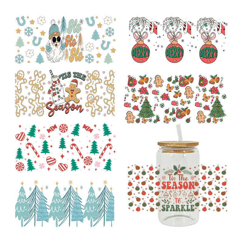 

UV DTF Transfer Sticker Christmas Tree For The 16oz Libbey Glasses Wraps Bottles Cup Can DIY Waterproof Custom Decals D6281