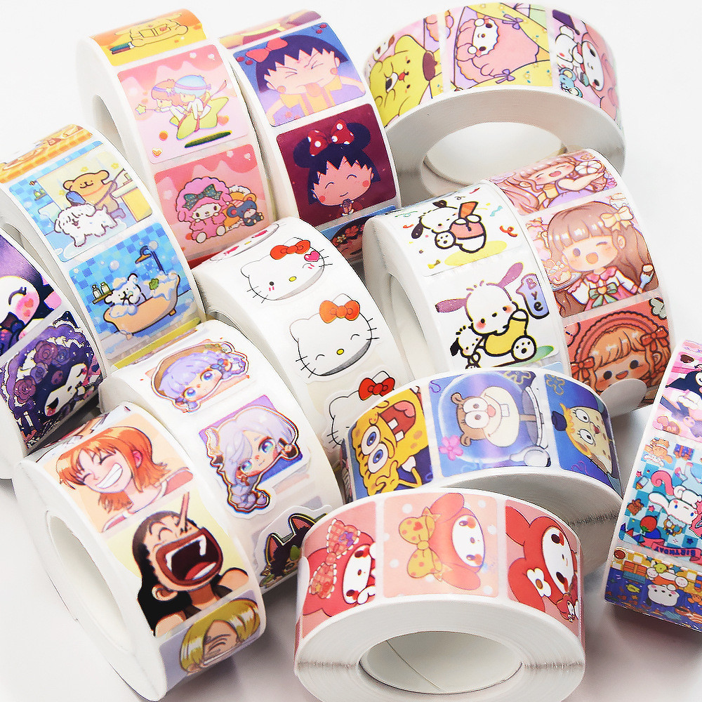 

1ROLL STIKER LABEL KEMASAN BOX HAMPERS BUKU DIARY TUMBLER CINNAMOROL KUROMI MELODY ONE PIECE BAJAK LAUT