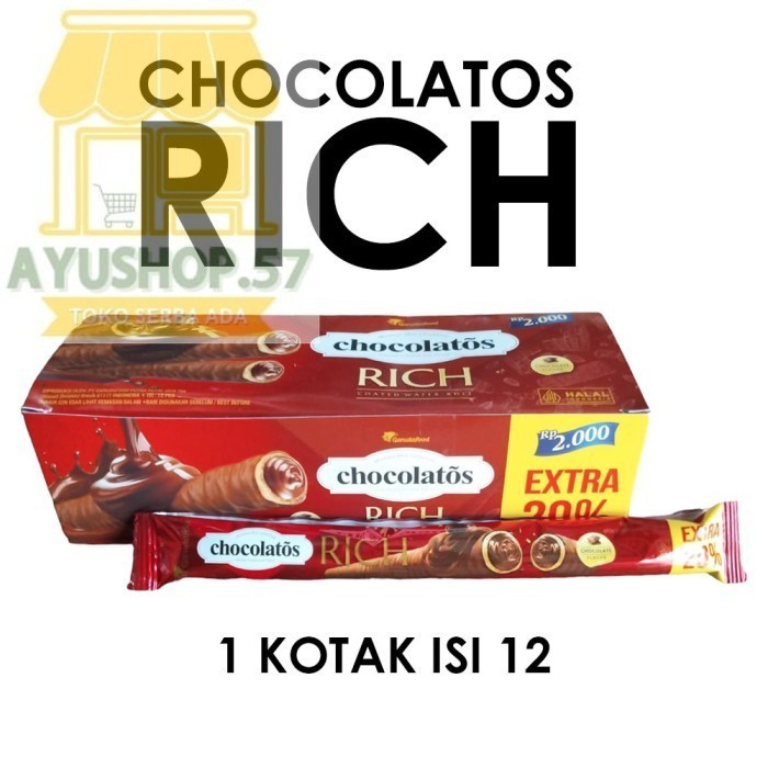 

CHOCOLATOS RICH WAFER ROLL COATED KOTAK ISI 12 - AYUSHOP57