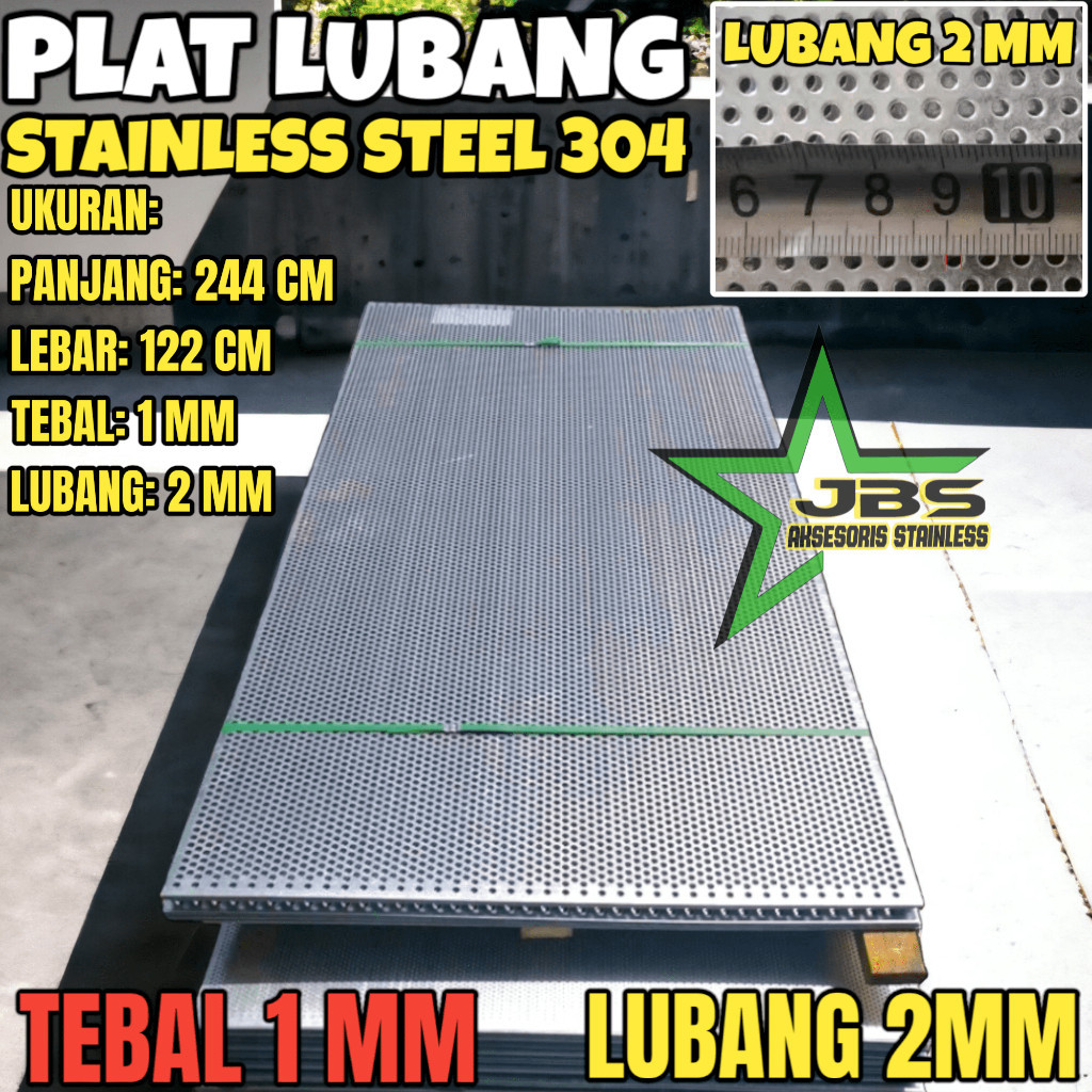 PLAT LUBANG 304 - 122CMX244CM - (1 MM) - LUBANG 2MM STAINLESS STEEL 304 - PLAT PERFORATED PREMIUM