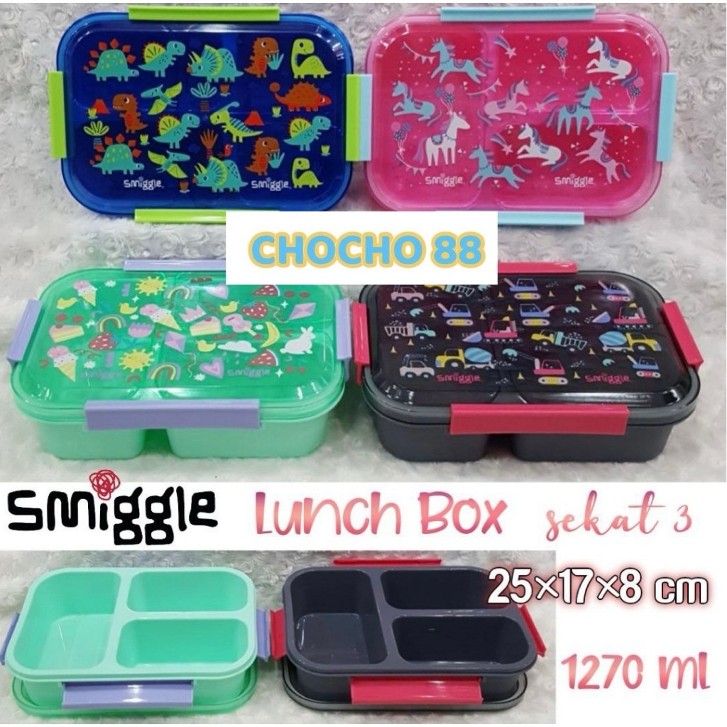 SE45R Tempat Makan Smiggle Lunch Box Sekat 3 Leakproof Kotak Makan Anti Bocor Smiggle Dino Unicorn B