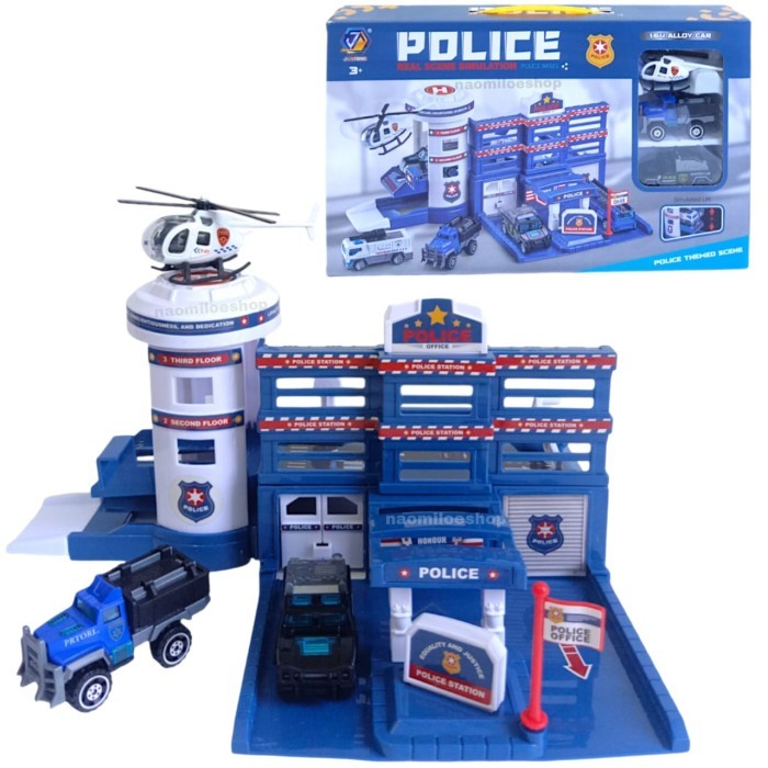Parking lift police base mainan mobil polisi parking lot track car police