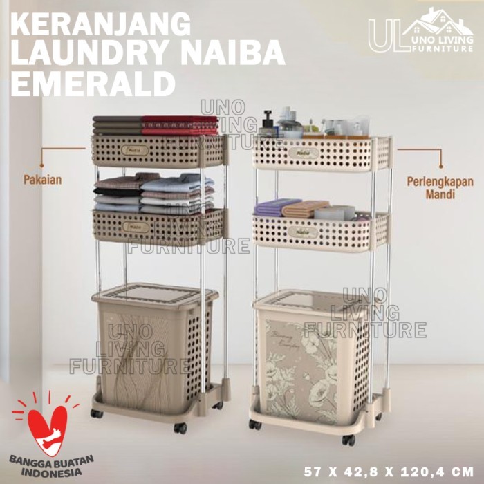 ✨TERLARIS ✨Laundry Basket Jumbo Stainless Steel Rak Keranjang Baju Naiba Emerald - 1 susun