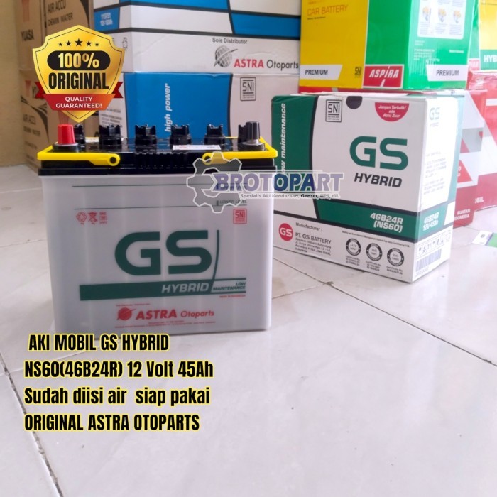 Aki mobil GS ASTRA NS60 46B24R HYBRID Aki Basah ORIGINAL ASTRA OTOPARTS