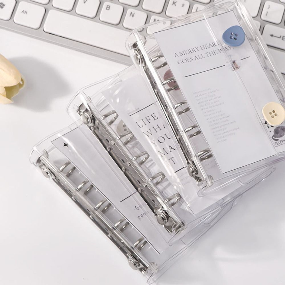 

5 Holes Double Button Notebook Cover Transparent Loose Leaf Binder Cover Journal Sketchbook Accessories Diary Office Supplies