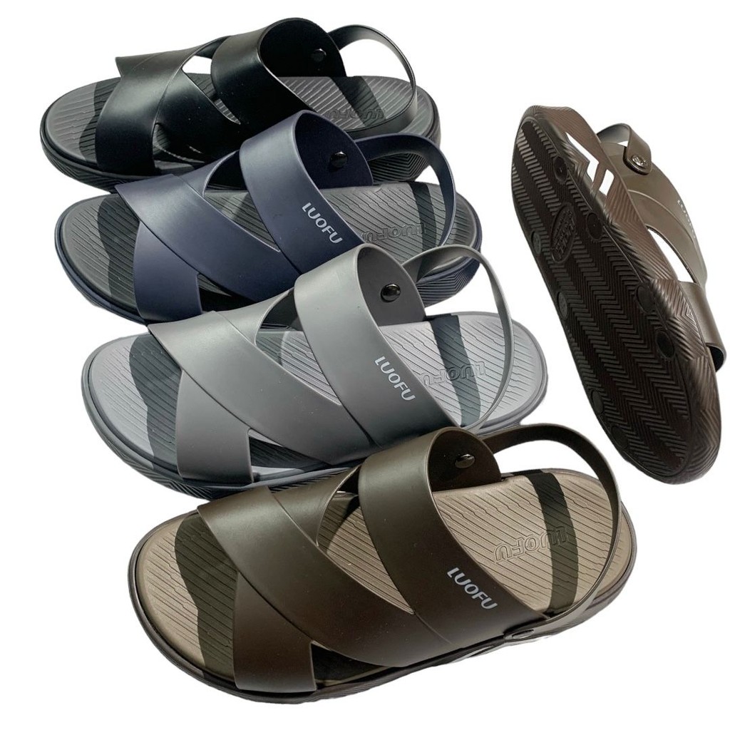 Luofu Sandal Selop Karet Pria Import Silang TL E6240-BRE01 (AA6)