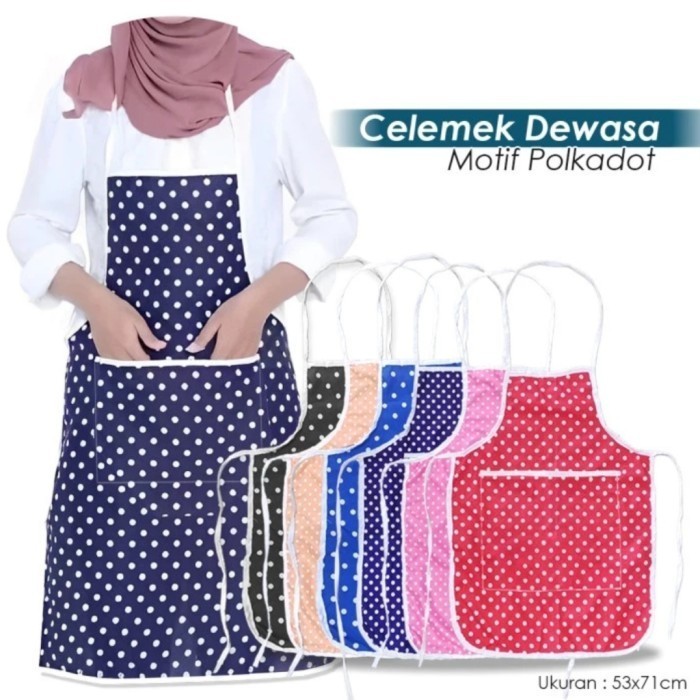 Celemek masak Dewasa / Celemek kain Dewasa motif Folkadot / Apron kain Parasut / Celemek Parasut