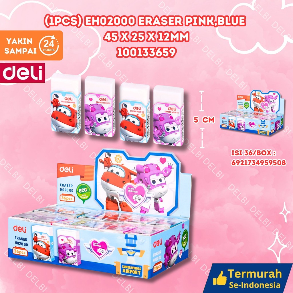 

Eraser Deli EH02000 dan EH02100 Super Wings Penghapus Lucu (1PCS) EH02000 ERASER PINK,BLUE, 45X25X12MM