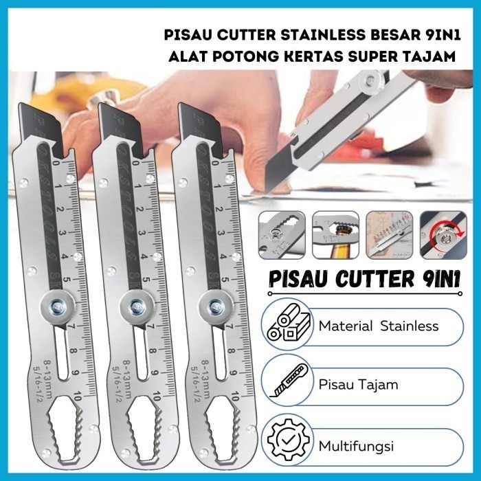 

[Tokome23] COD Pisau Cutter Stainless Besar 9in1