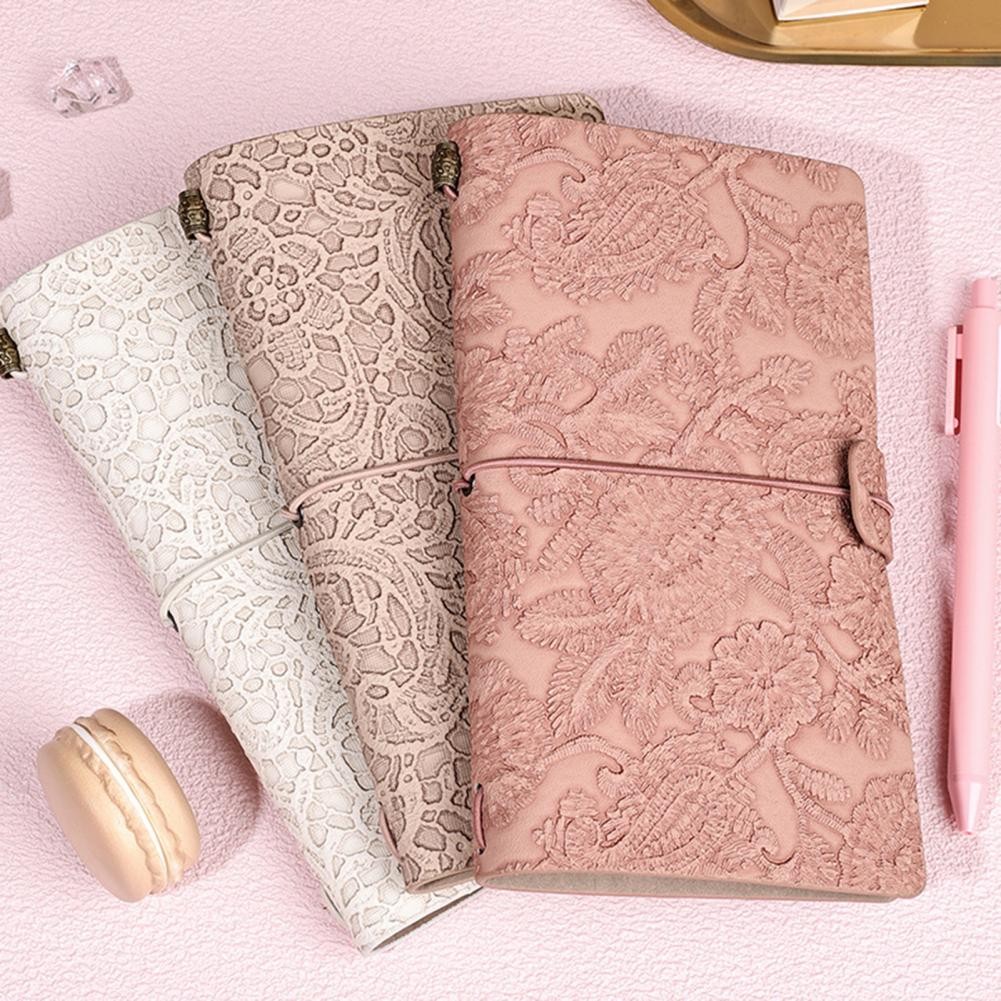 

A6 Travel Notebook Vintage European 3D Lace Carved Flower Cover Student Journal Scrapbook Diary School Supplies