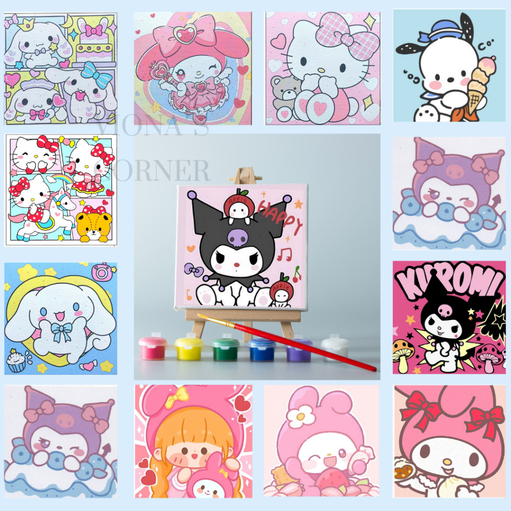 

spesial edition Paint By Number Canvas Painting By Number / Melukis Mewarnai Kanvas Karakter Edukasi Anak Sanrio Kuromi Cinamonroll Helo Kitty 10,10