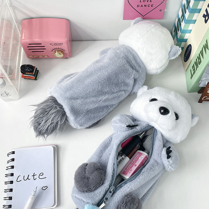 

Plush Sea Otter Pencil Case Portable Pen Marker Holder School Supplies Cartoon Soft Pencil Pouch Pen Bag Makeup Pouch