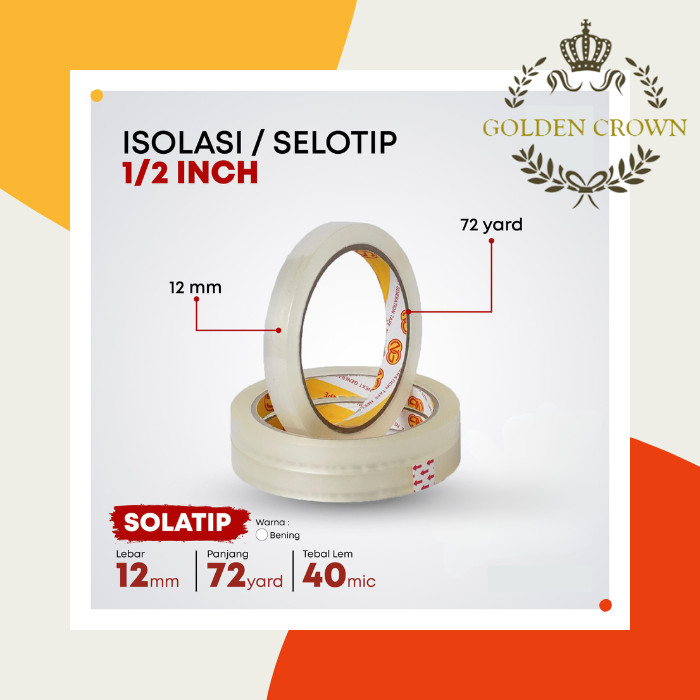 

SELOTIP / ISOLASI BENING / TRANSPARANT 1/2 INCH / 12 MM X 72 Y TAPE KUAT & REKAT