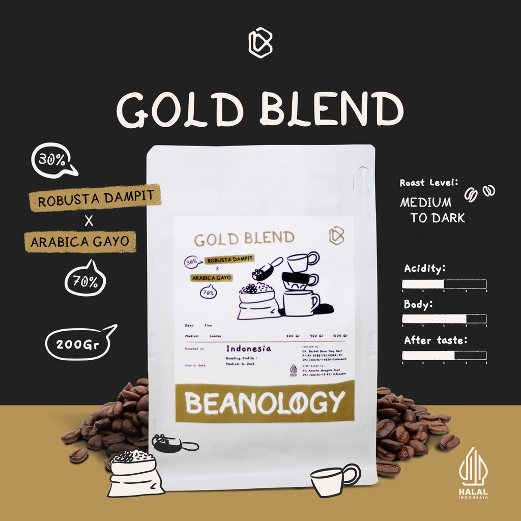 

Biji kopi bubuk Espresso Gold Blend 200G Arabika Robusta Coffee Americano -Beanology Coffee