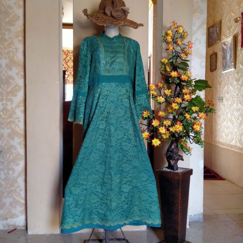 Gamis brukat pesta hijau tosca