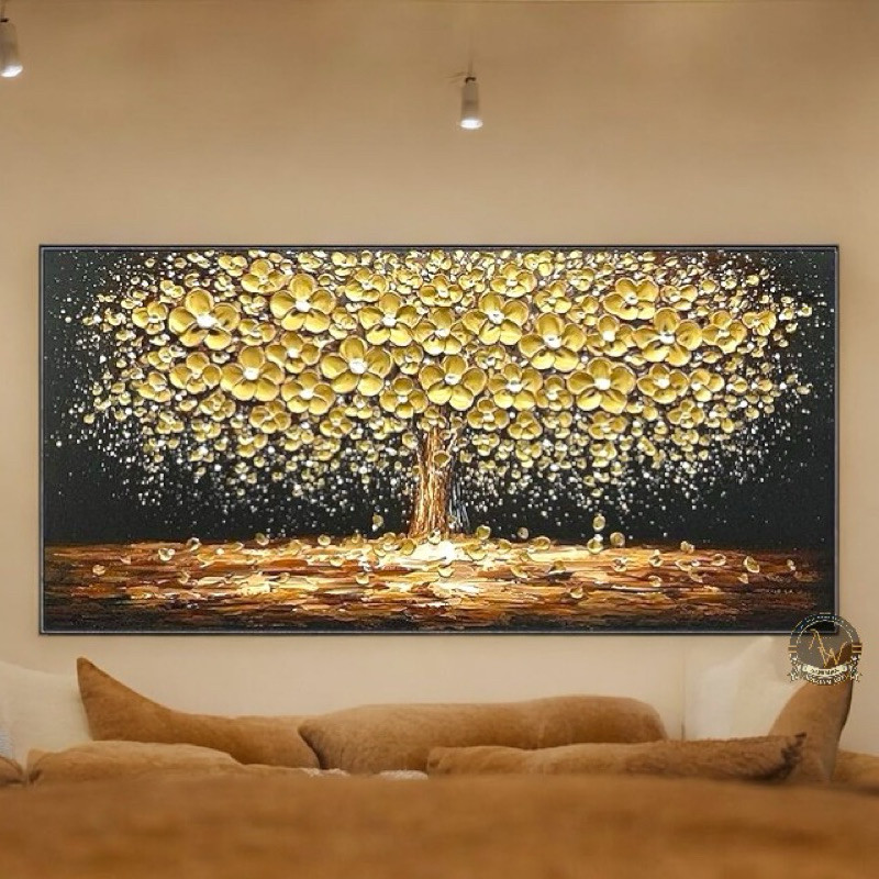 

lukisan abstrak pohon modern gold