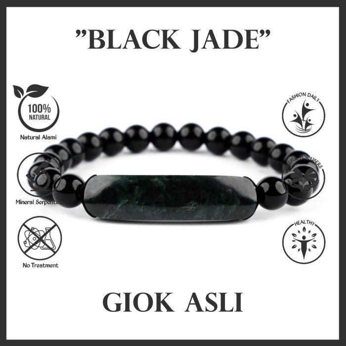 peromo Gelang Giok Hitam Natural Black Jade Asli Original Pria Wanita