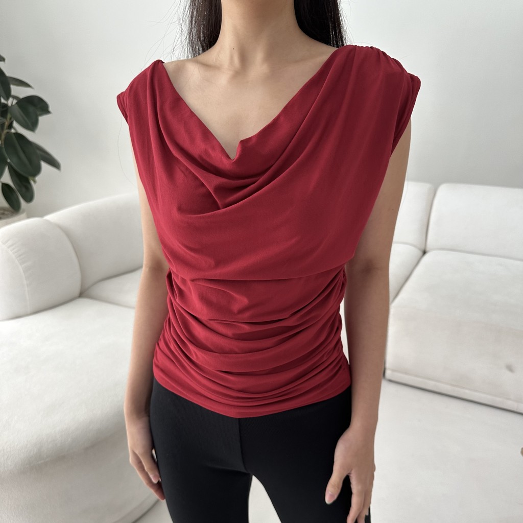 CAPRI TOP - Atasan Tanktop Drape Top Cowl Neck Off One Shoulder Kaos Racer Tee Basic Baju Crop Top A