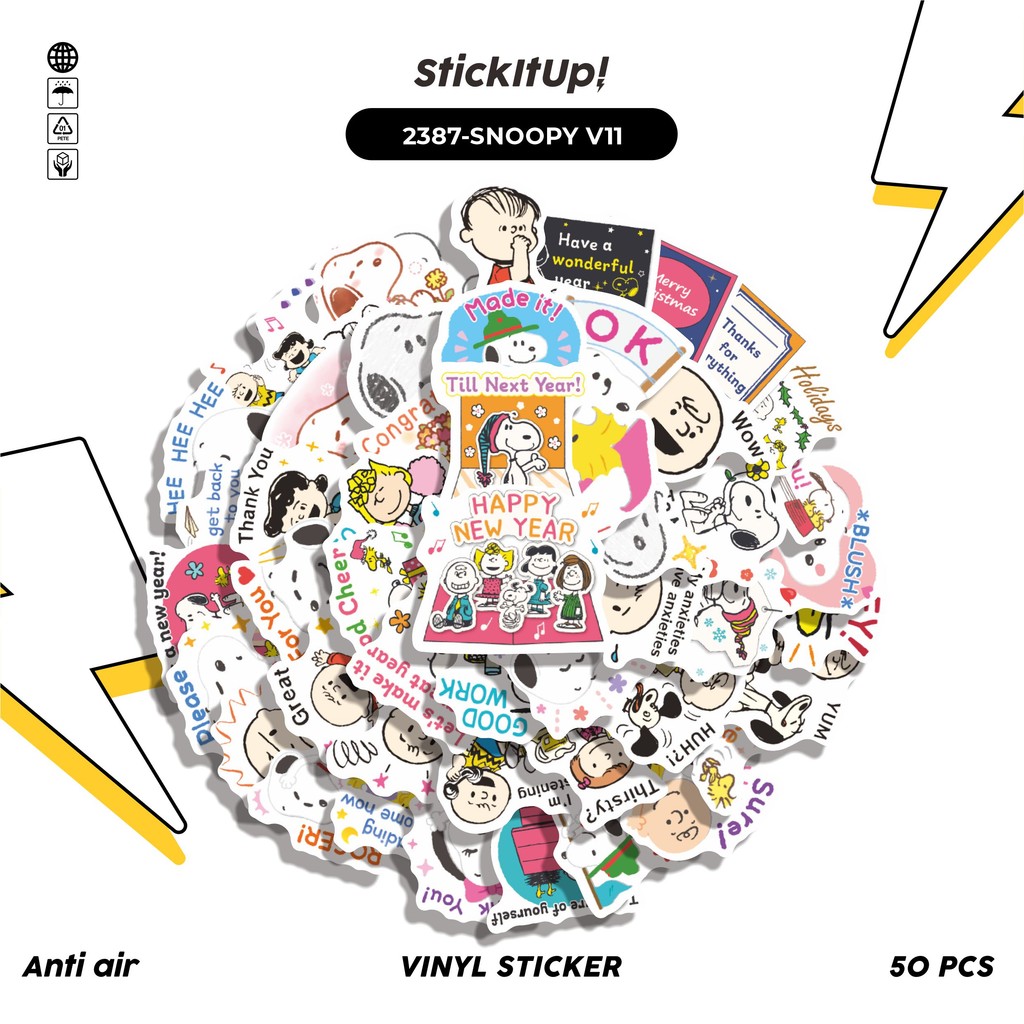

COD✨ 50 Pcs Stiker Pack SNOOPY V11 Lucu Aesthetic Vynil Waterproof untuk Freebies Sticker Buku Journal Casing HP Laptop