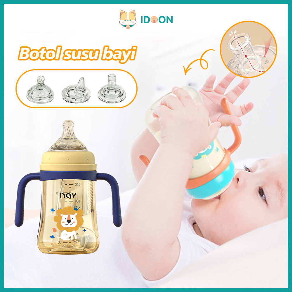 IDOON Set Botol Minum Bayi Anti Tumpah Botol Susu Lucu 1 Cangkir 3 Dot
