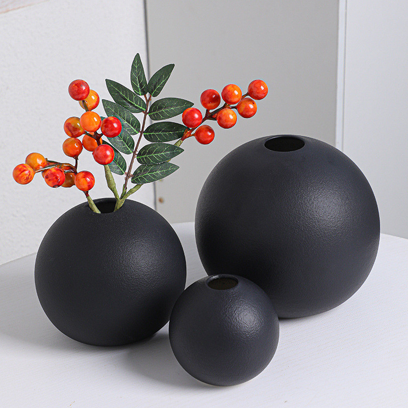 

Ceramic Vase Black White Round Ball Flower Arranger Table Top Hydroponic Container Living Room Office Bookcase Flower Vase New