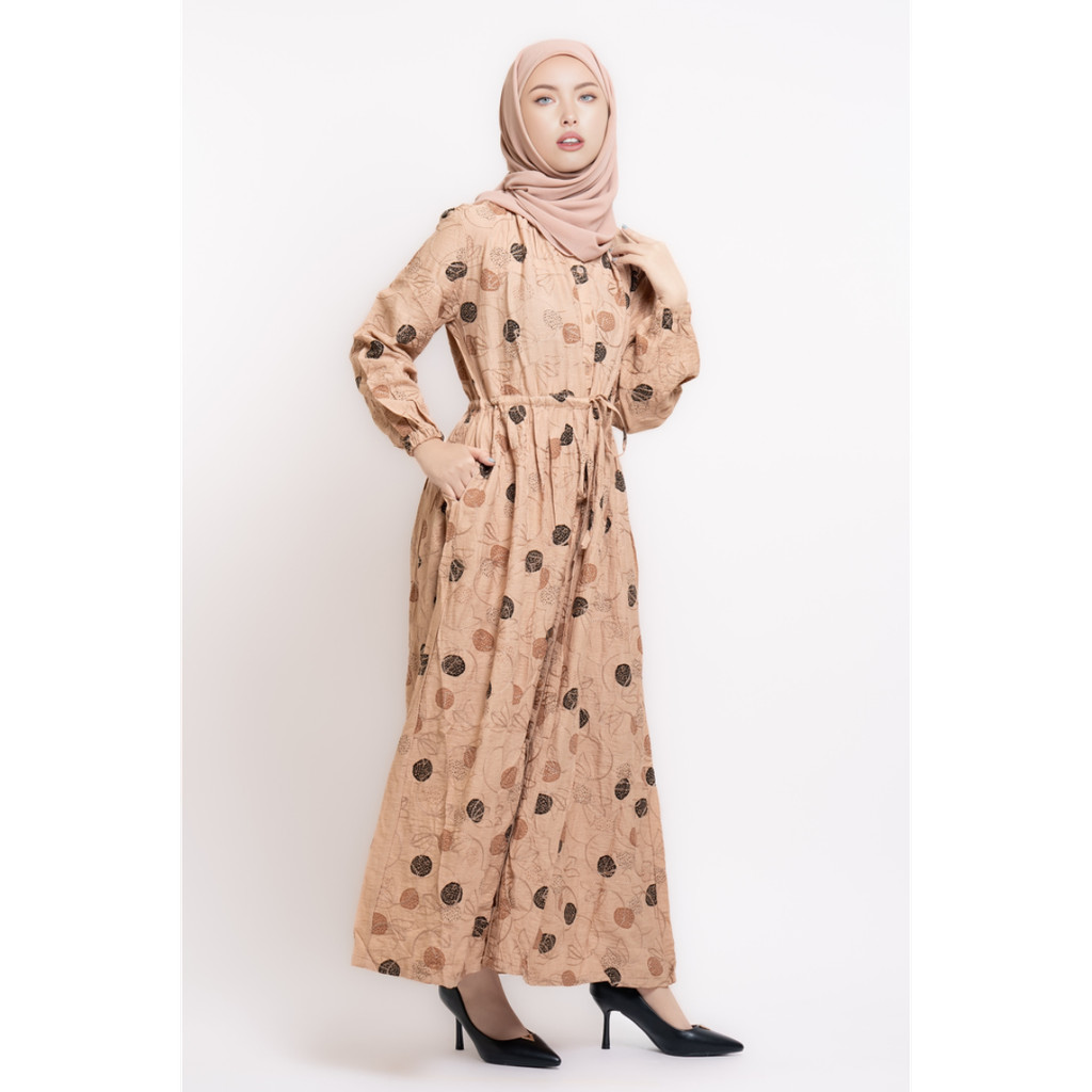 Puricia by Hassenda Gamis Wanita Motif Athiyah Sand Brown