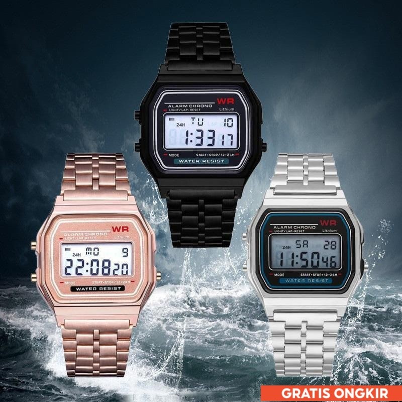 JAM TANGAN DIGITAL PRIA/WANITA CASIO KOTAK JAM TANAN STAINLESS TERBARU