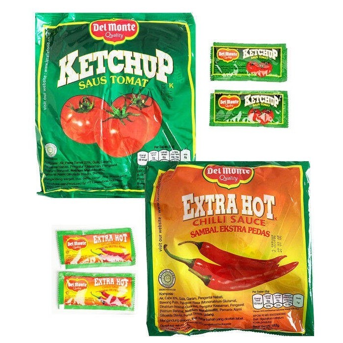 

Delmonte Saus Tomat Ketchup Sachet Saos Sambal Extra Hot Chili Sauce Kemasan Saket Sachet isi 24 - TOMAT / KETCHUP