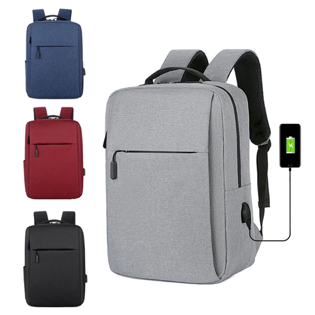 Tas Ransel Pria USB Charge Backpack Laptop Kerja Kuliah Pria Wanita Slim Import Bahan Tebal