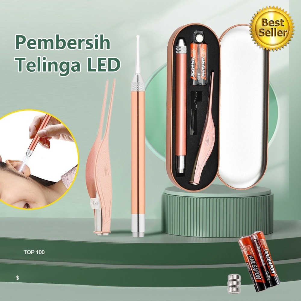 Victoky Alat Pembersih Telinga Stainless Set /  Korek Kuping LED Lampu Senter