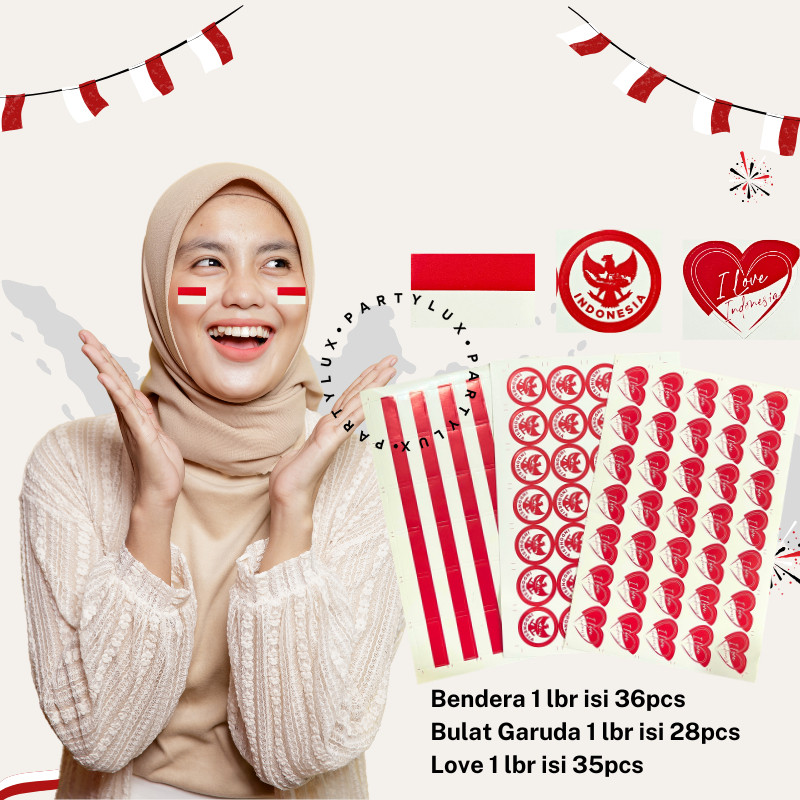 

SONRISAA - Stiker Pipi Merah Putih Bendera / Sticker Tempelan Pipi 17 Agustus / Pernak Pernik 17 Agustusan 17an