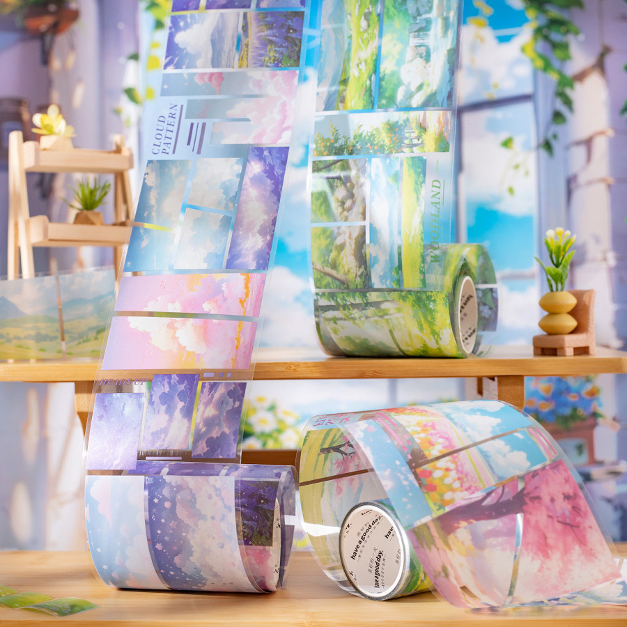 

[Gongjin] Sticker Roll Panel Comic Storyboard Stiker PET Tape Pemandangan Awan Cloud Estetik