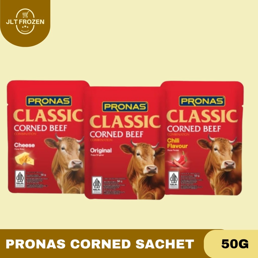 

Pronas Corned Beef Sachet / Kornet Daging Sapi Kemasan Sachet Rasa Original / Cheese / Chili 50g