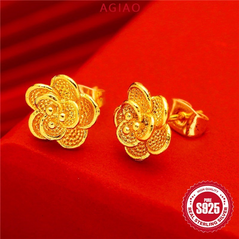 AGIAO Anting Bunga Mawar Emas Pengantin Wanita