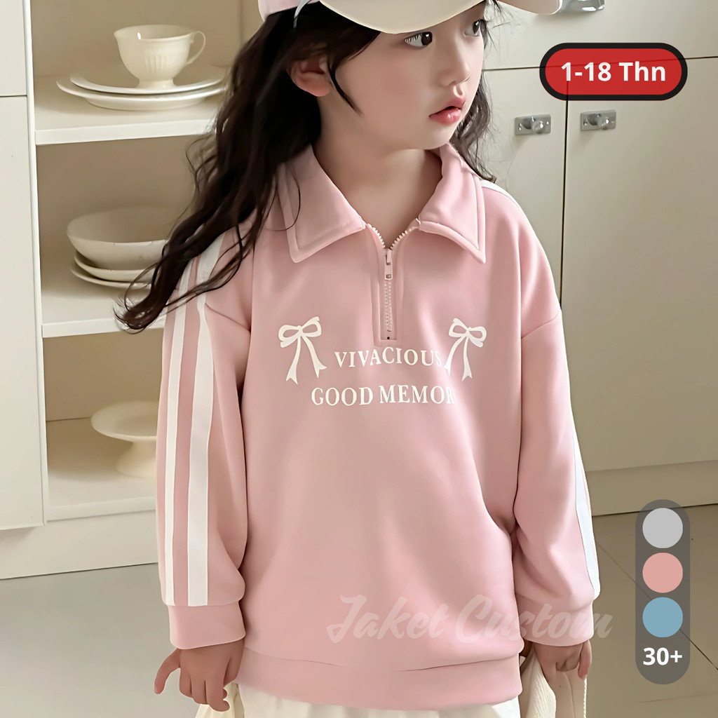 Jaket Sweater Anak Perempuan Crewneck Oversize 1-12 15 Tahun Atasan Lengan Panjang Anak Korea Style