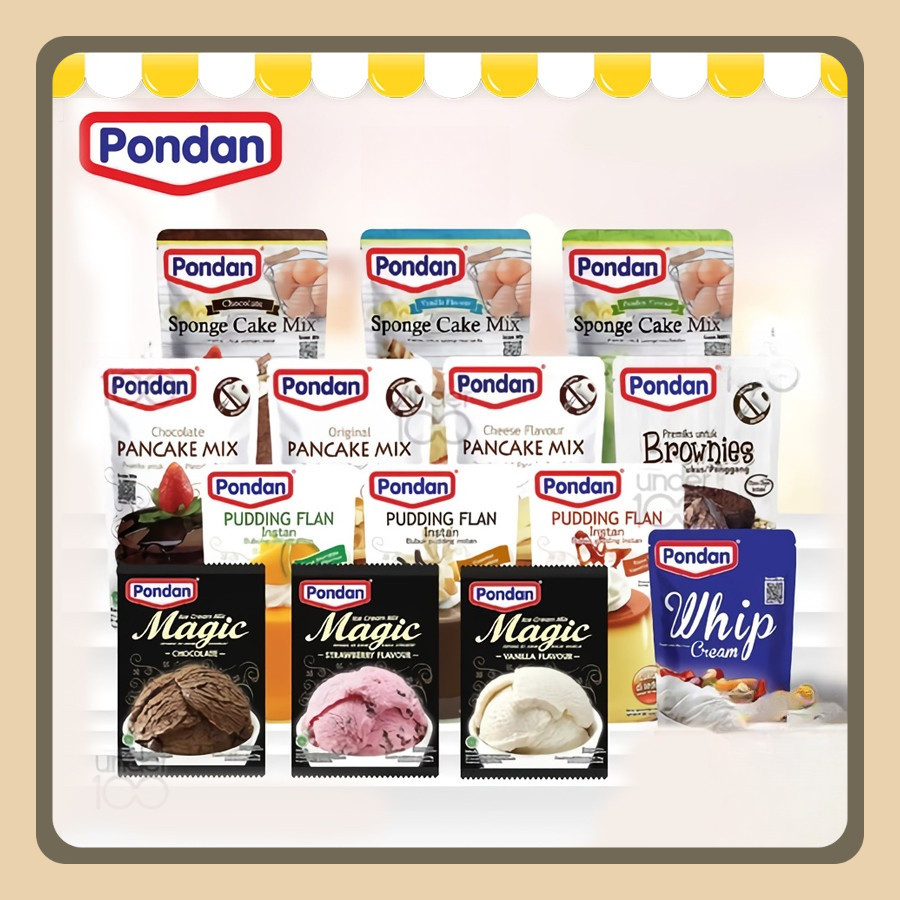 

UNDER100 PONDAN Sponge Cake Mix | Pancake Mix | Brownies Kukus Panggang | Whip Cream | Pudding Flan | Ice Cream Mix Magic | Instant | BPOM