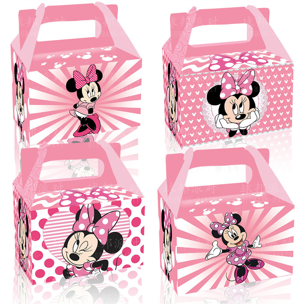 

12pcs/Disney Mickey Minnie Party Decoration Supplies Candy Boxes White Cardboard Boxes Mickey Mouse Paper Bags Handheld Gift Box