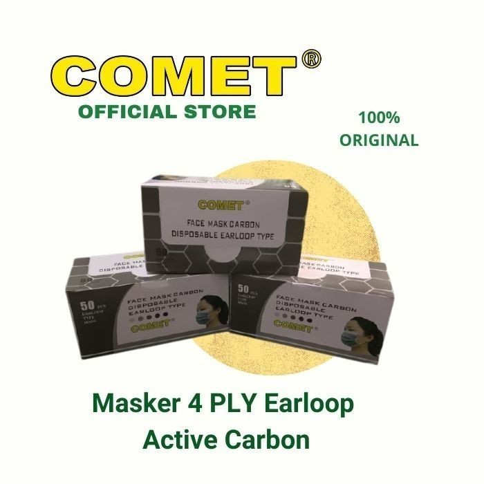 Masker Earloop Carbon Active COMET theo 4Ply Tali Karet
