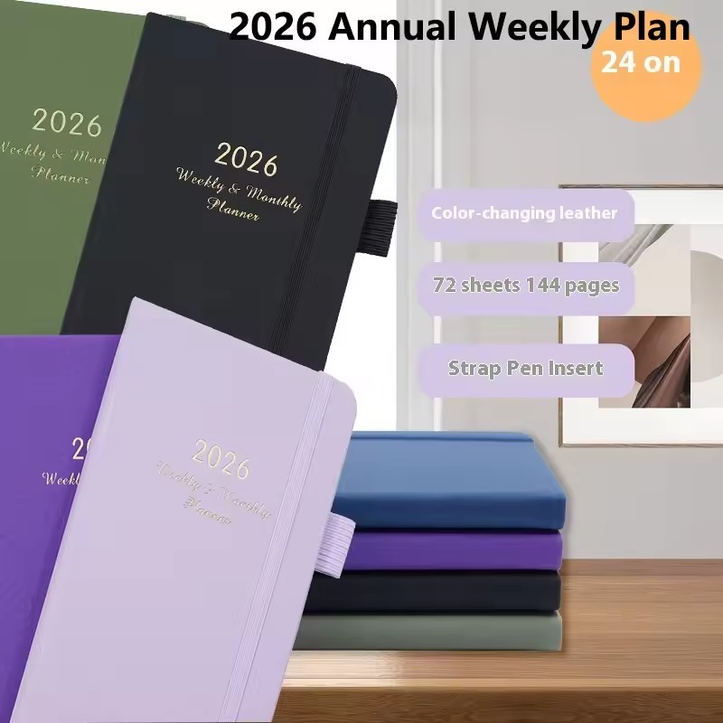 

Portable 2026 Weekly Planner Pocket Notebook Planning 2 Pages Per Week English Efficiency Manual Schedule Diary Thick Paper