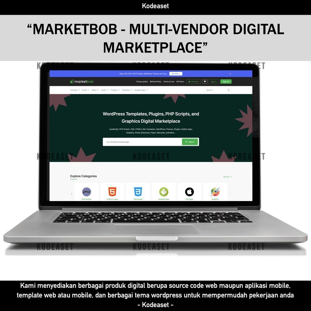 SOURCE CODE APLIKASI WEB MARKETBOB - MULTI-VENDOR DIGITAL MARKETPLACE D190 KODEASET