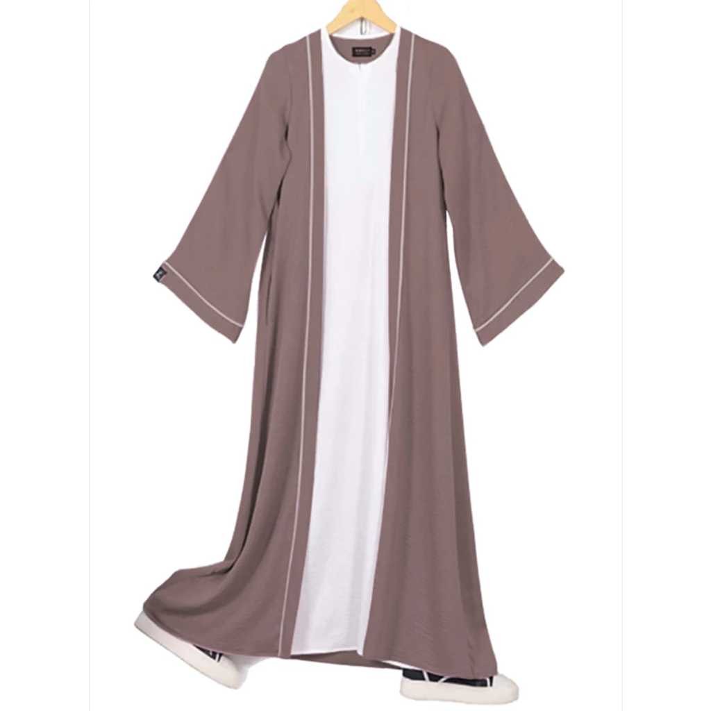 Gamis Abaya Two Tone Dua Warna Turkey List Putih Abaya Crinkle Import Maxy Remaja Kekinian/Terbaru