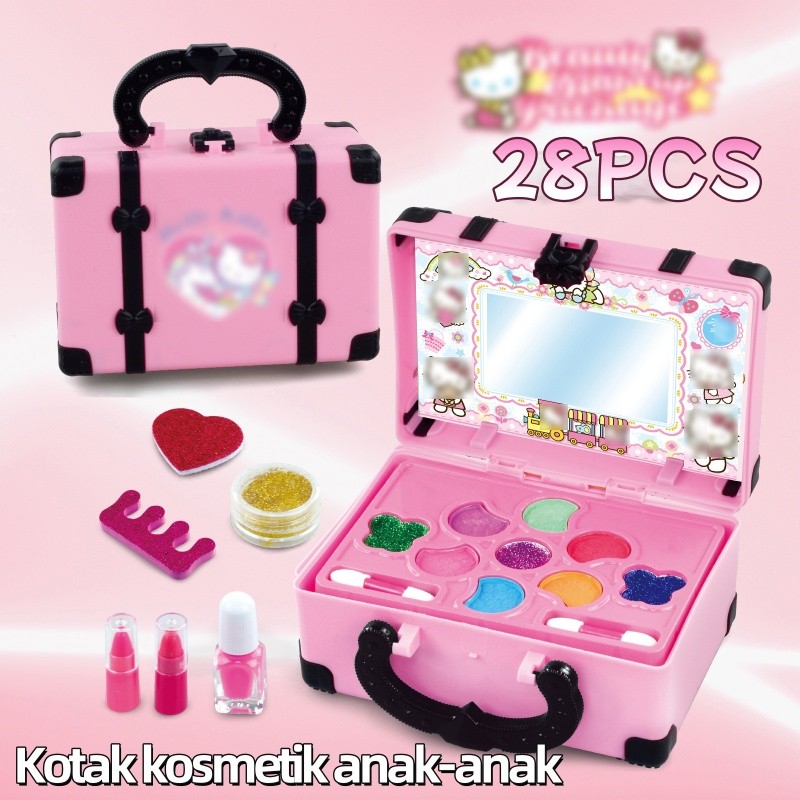 Tas Kosmetik 28 Buah/Kotak Kosmetik KUROMI/Alat Kosmetik Anak-anak/Hadiah Mainan Anak-anak/Permainan