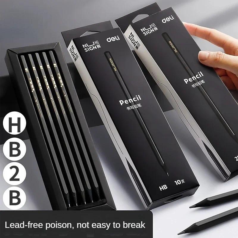 

Black Wood Graphite Pencil Set HB 2B Black Lead Office Writing Pencil 10pcs Pack Gift Stationery Wooden Lead Pencils