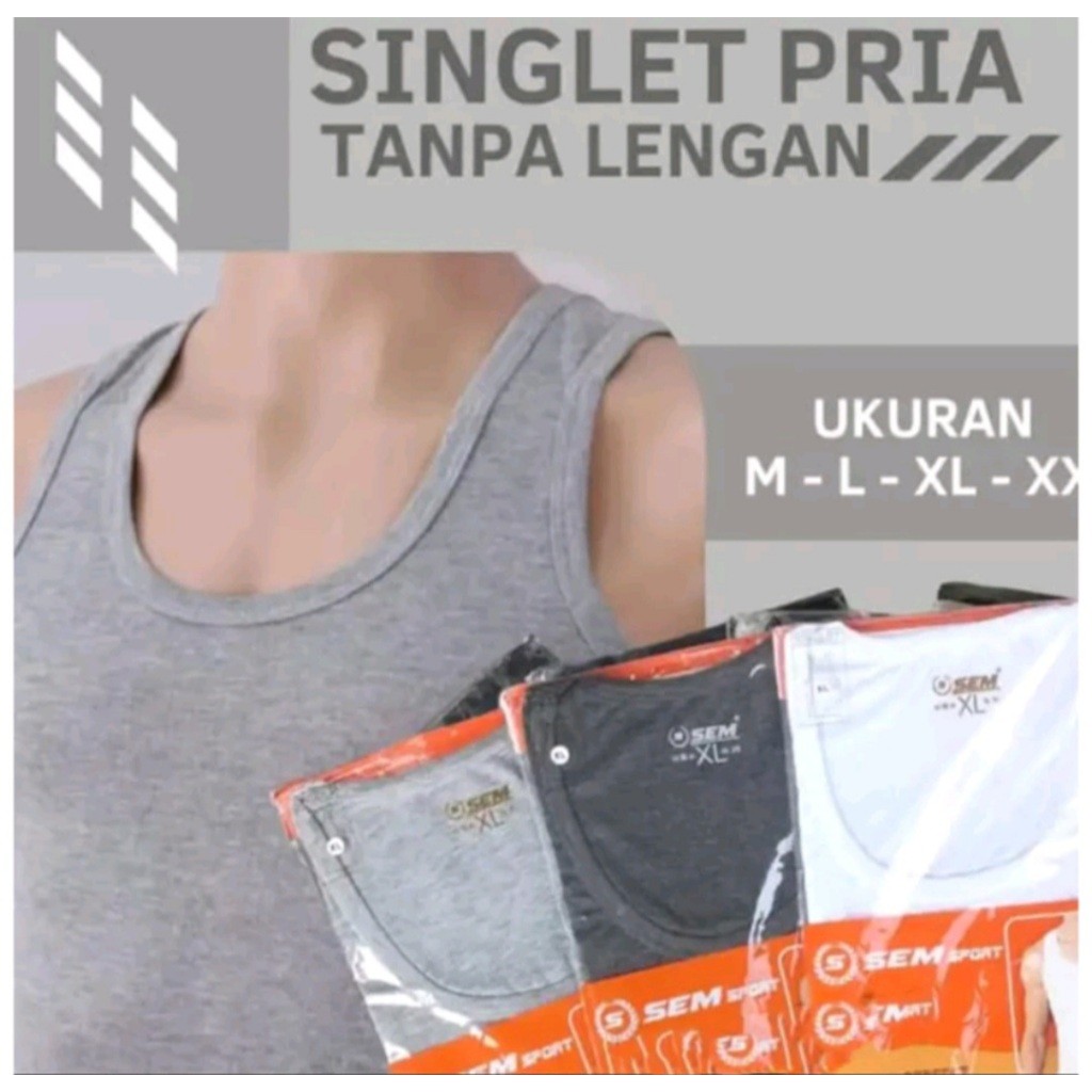 Singlet / Kaos Kutang Pria Dewasa SEM SPORT SM66 By Agree Bahan Katun ( Size M - XXL ) singlet dalam